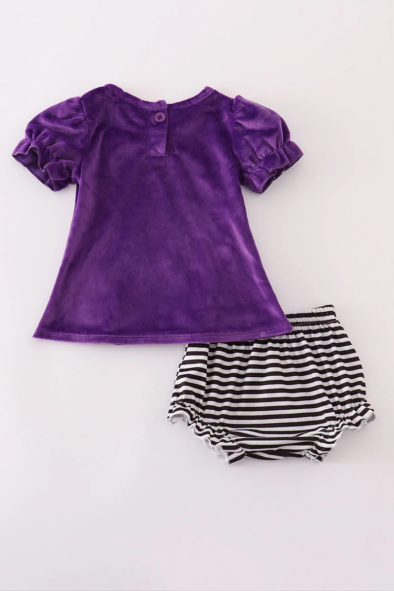 Purple Halloween witch applique velvet bloomer set - Image 4
