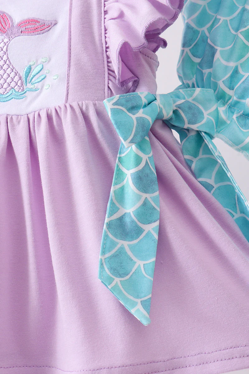 Purple mermaid embroidery ruffle bloomer set - Image 2