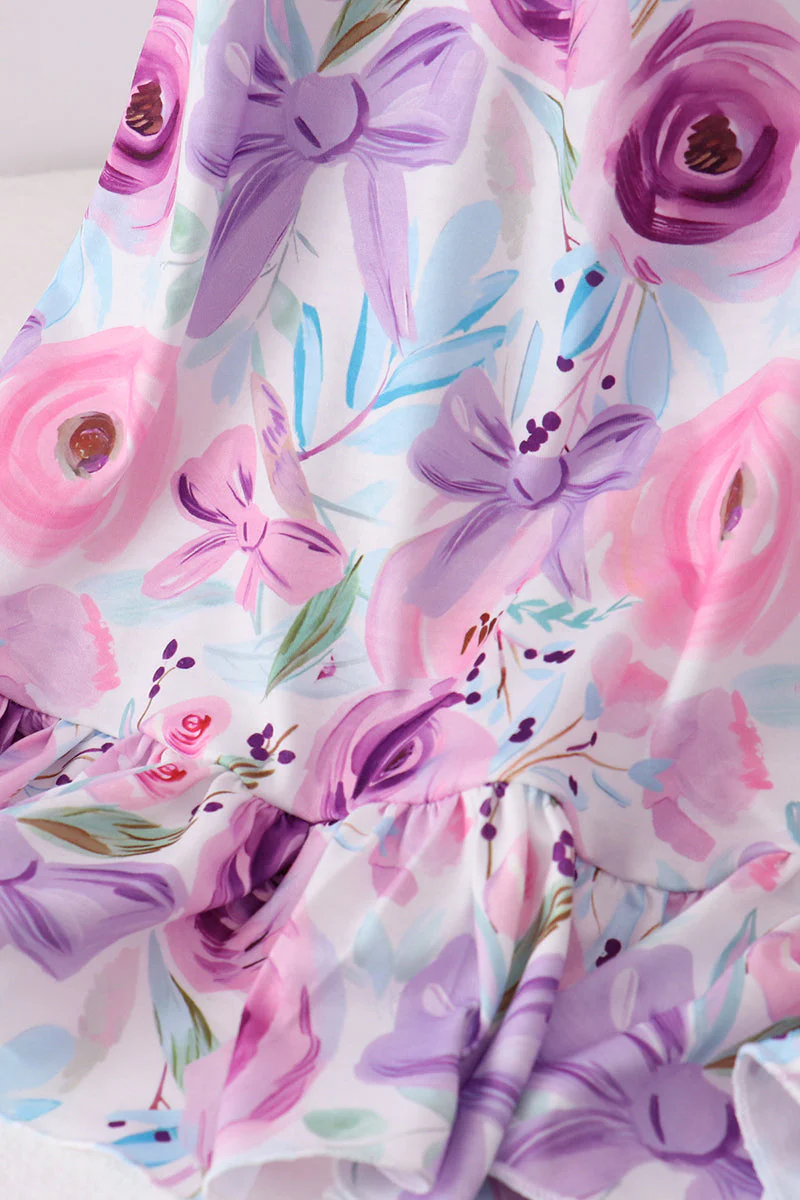 Purple smocked floral dress - Image 4