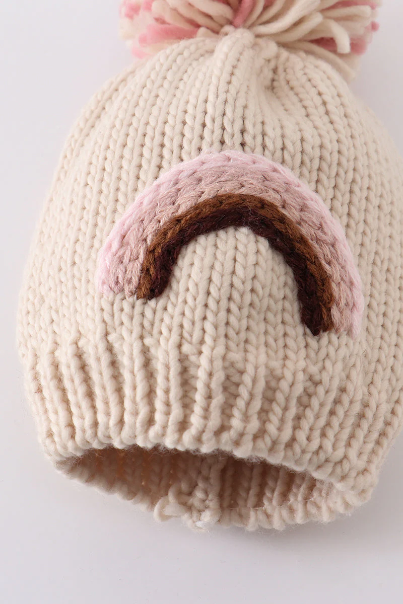 Rainbow hand embroidered pom pom beanie hat - Image 5
