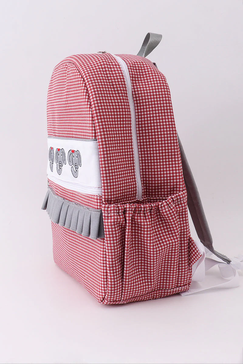 Red Alabama embroidery gingham ruffle backpack - Image 4