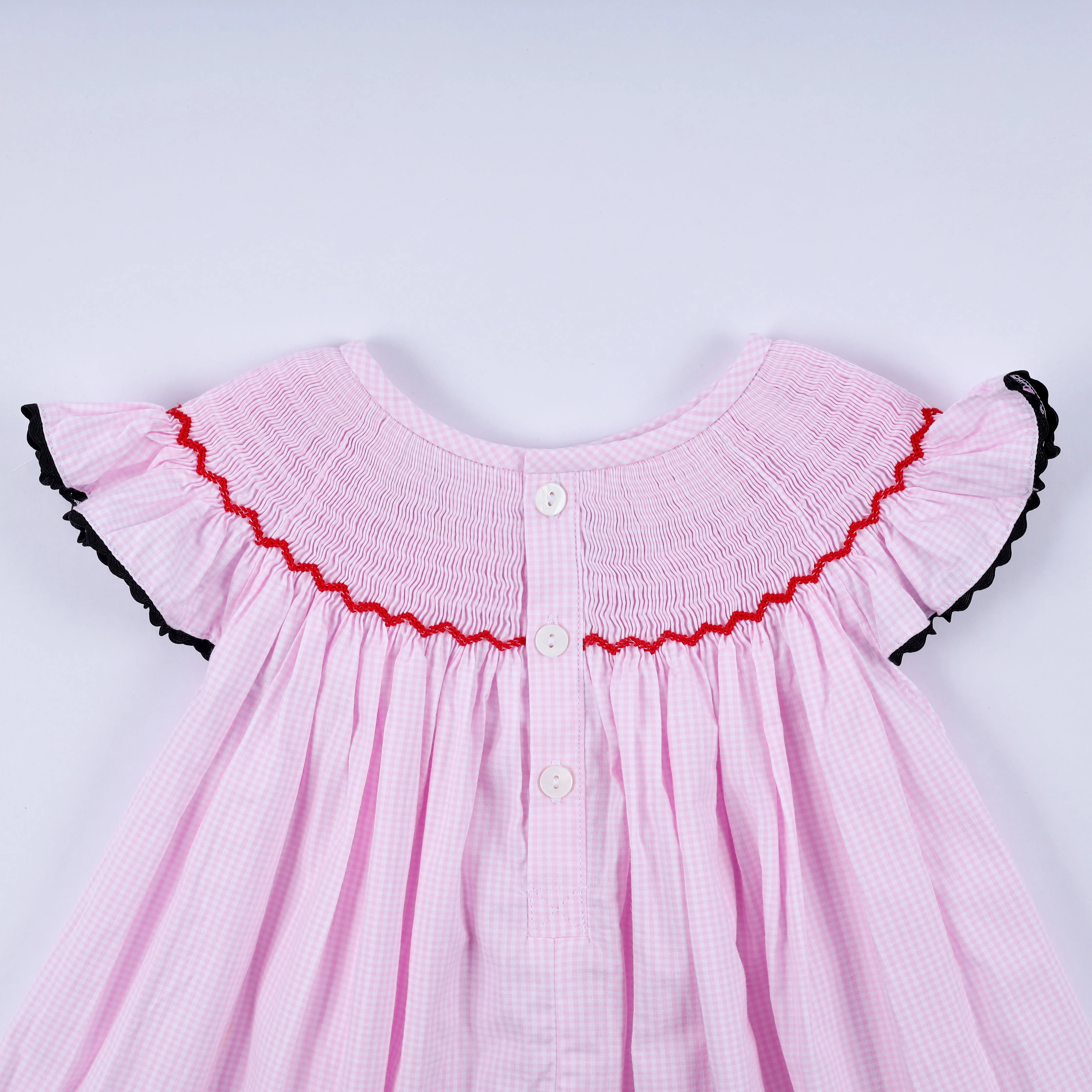 Red character hand smocked plaid ruffle dress - Image 7
