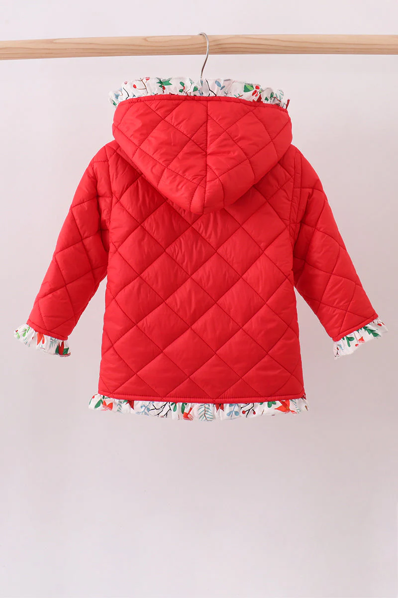 Red floral print ruffle quilted jacket - Image 2