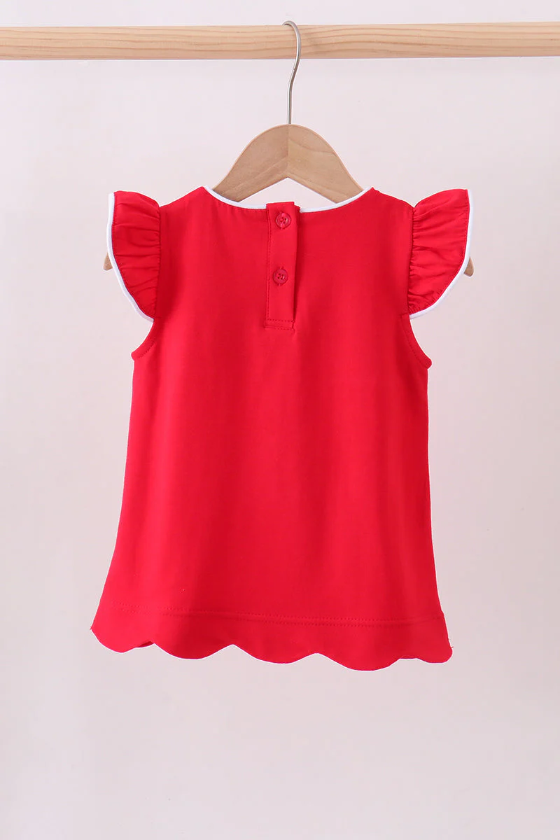 Red flutter sleeve scalloped top - Image 5