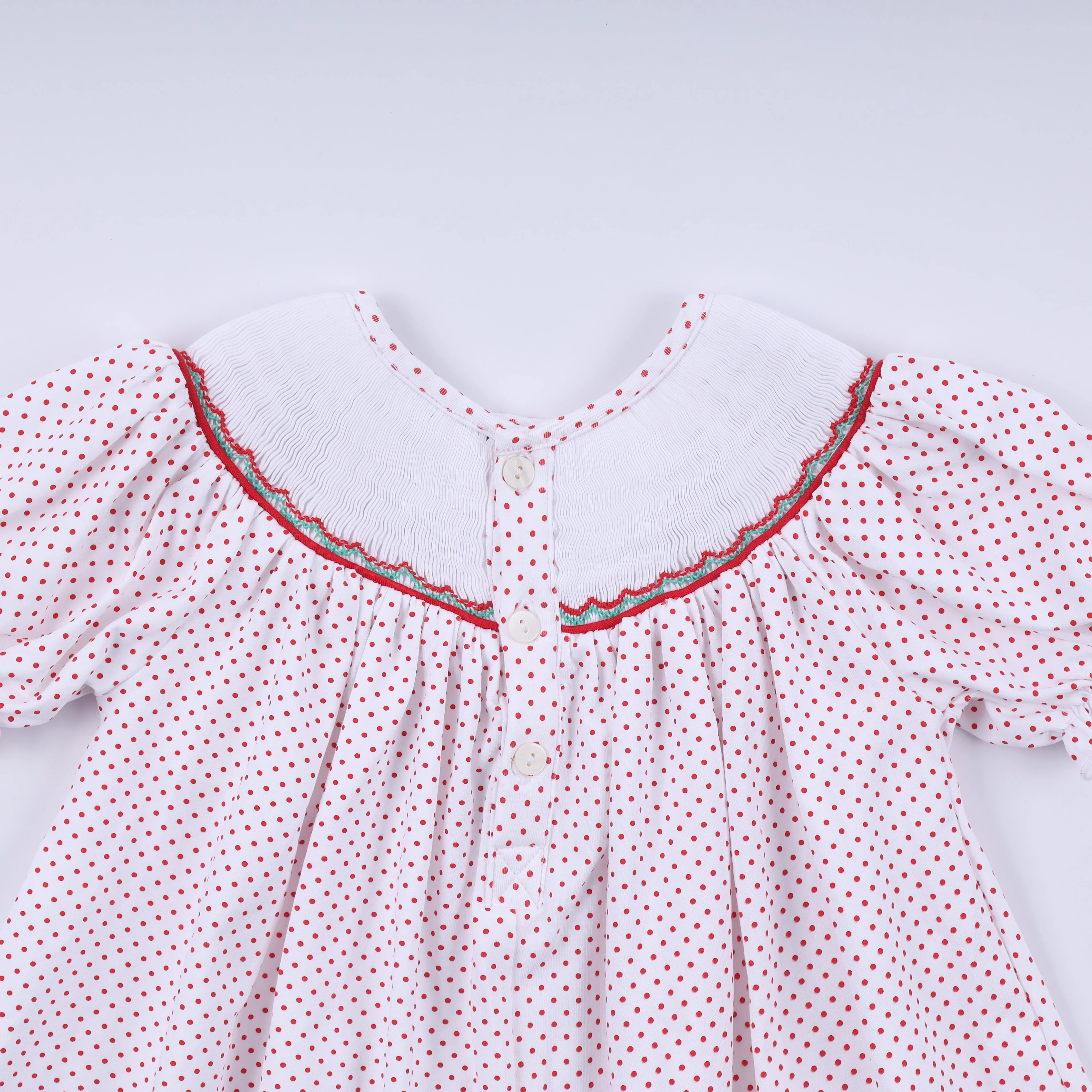 Red gingerbread hand smocked ruffle pants set - Image 9