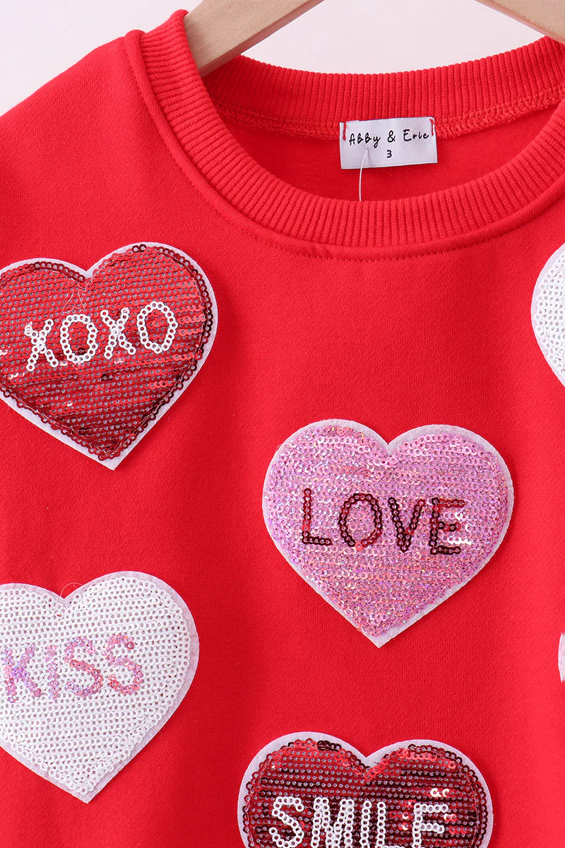 Red heart love smile sequin fleece mom&me sweatshrit - Image 3