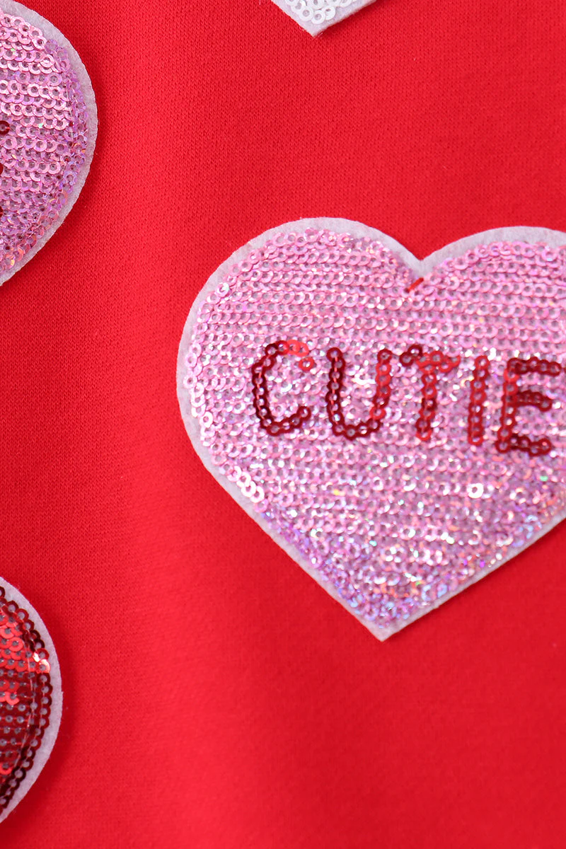Red heart love smile sequin fleece mom&me sweatshrit - Image 4