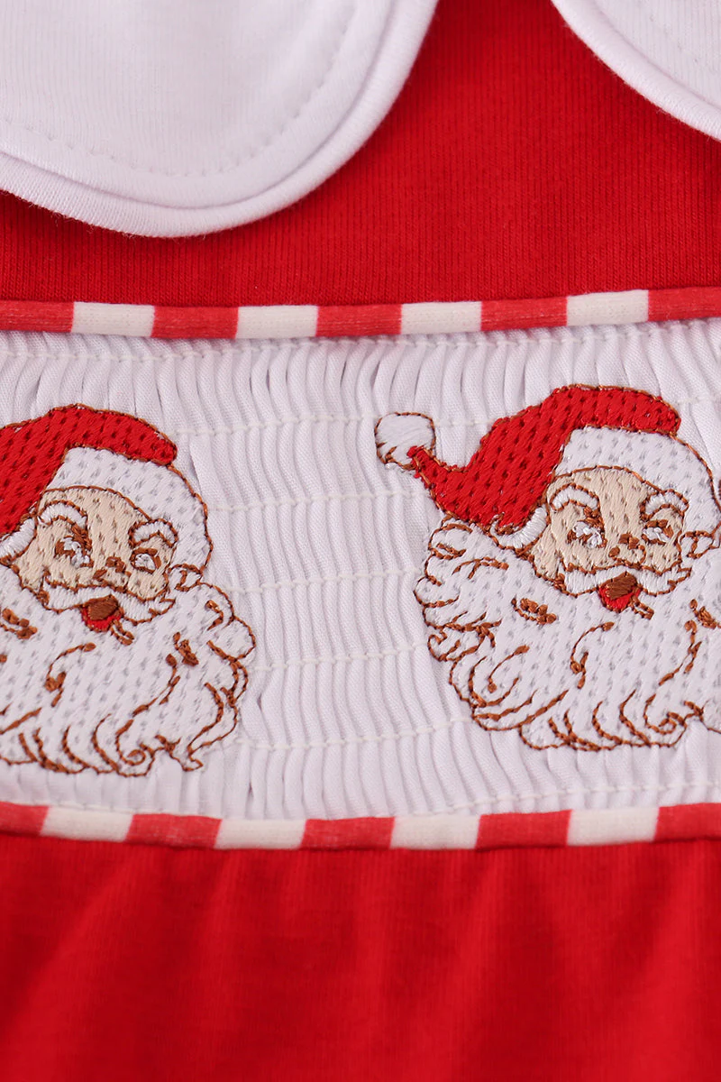 Red santa claus smocked stripe pants set - Image 3