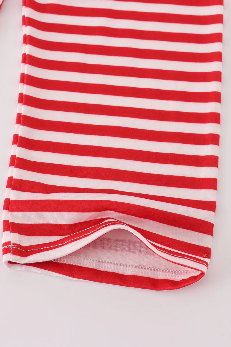 Red santa claus smocked stripe pants set - Image 4