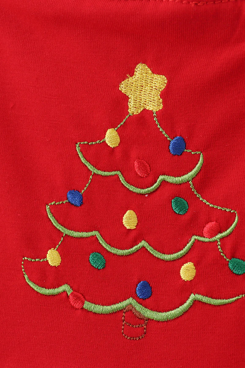 Red tree embroidery plaid jumpsuit set - Image 3