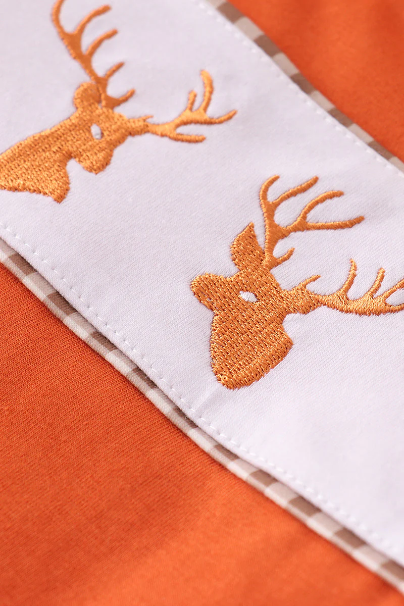 Rust deer embroidery gingham pants set - Image 2