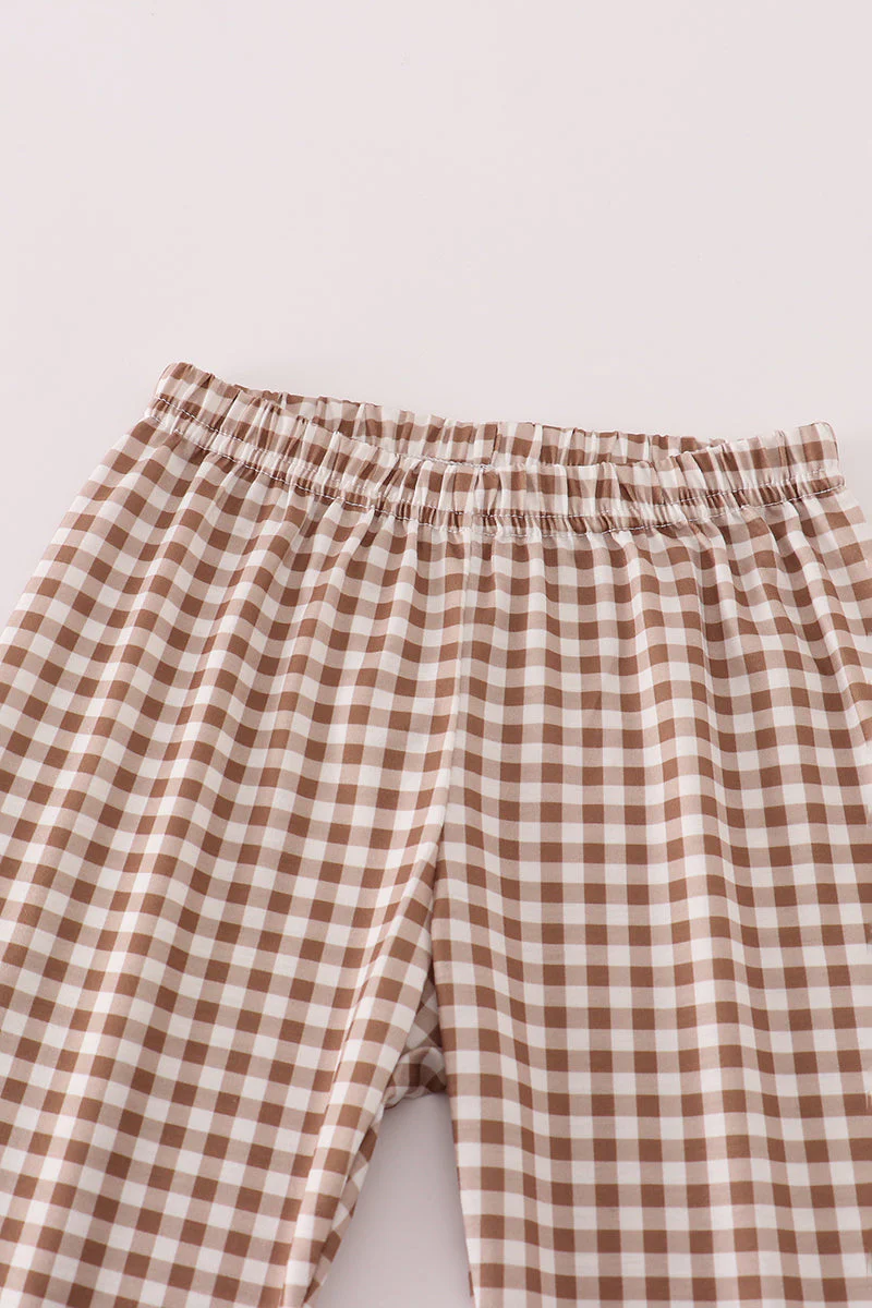 Rust deer embroidery gingham pants set - Image 4