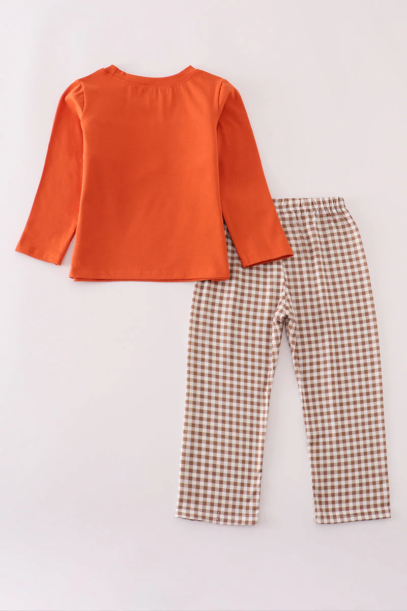Rust deer embroidery gingham pants set - Image 5