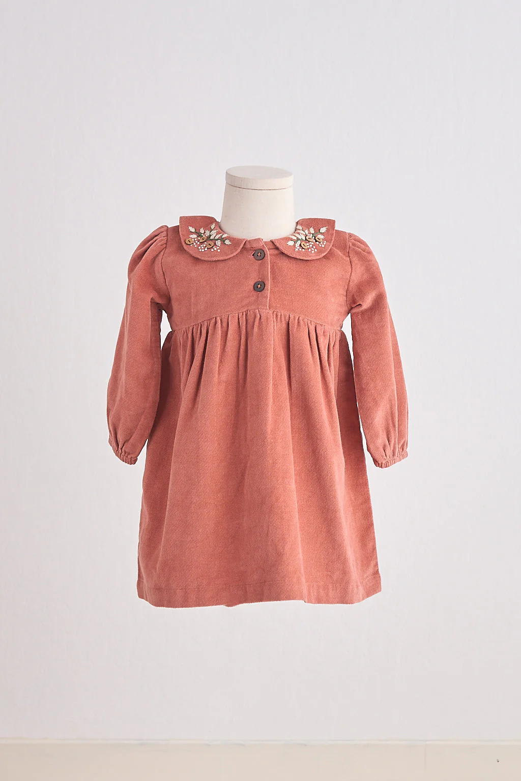 Rust floral embroidery velveteen girl dress - Image 5