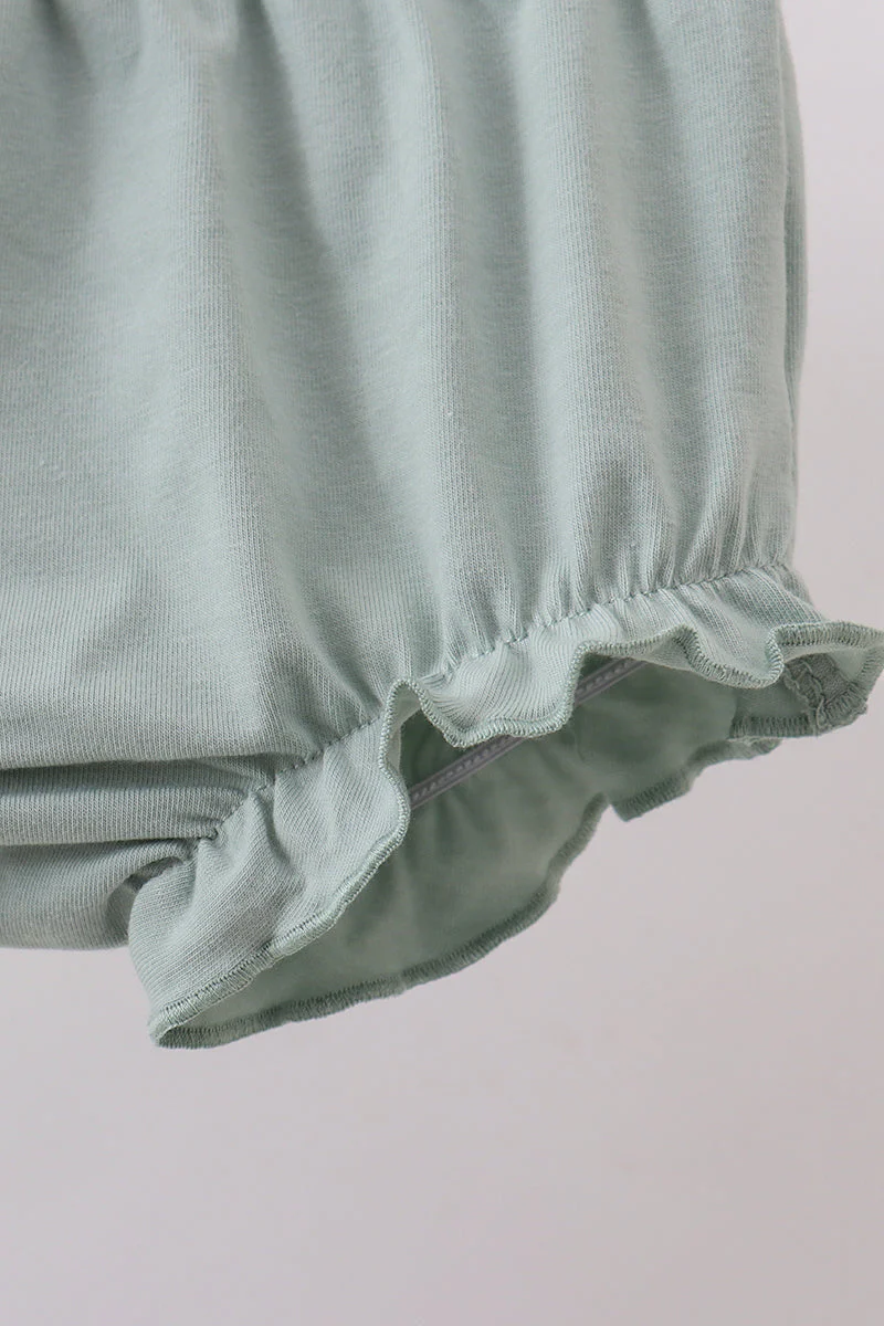 Sage floral cross embroidery ruffle bloomer set - Image 4