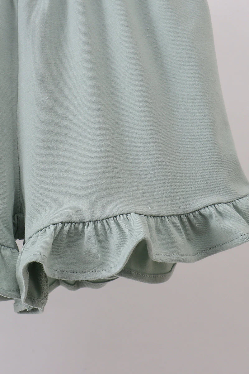 Sage floral cross embroidery ruffle shorts set - Image 2