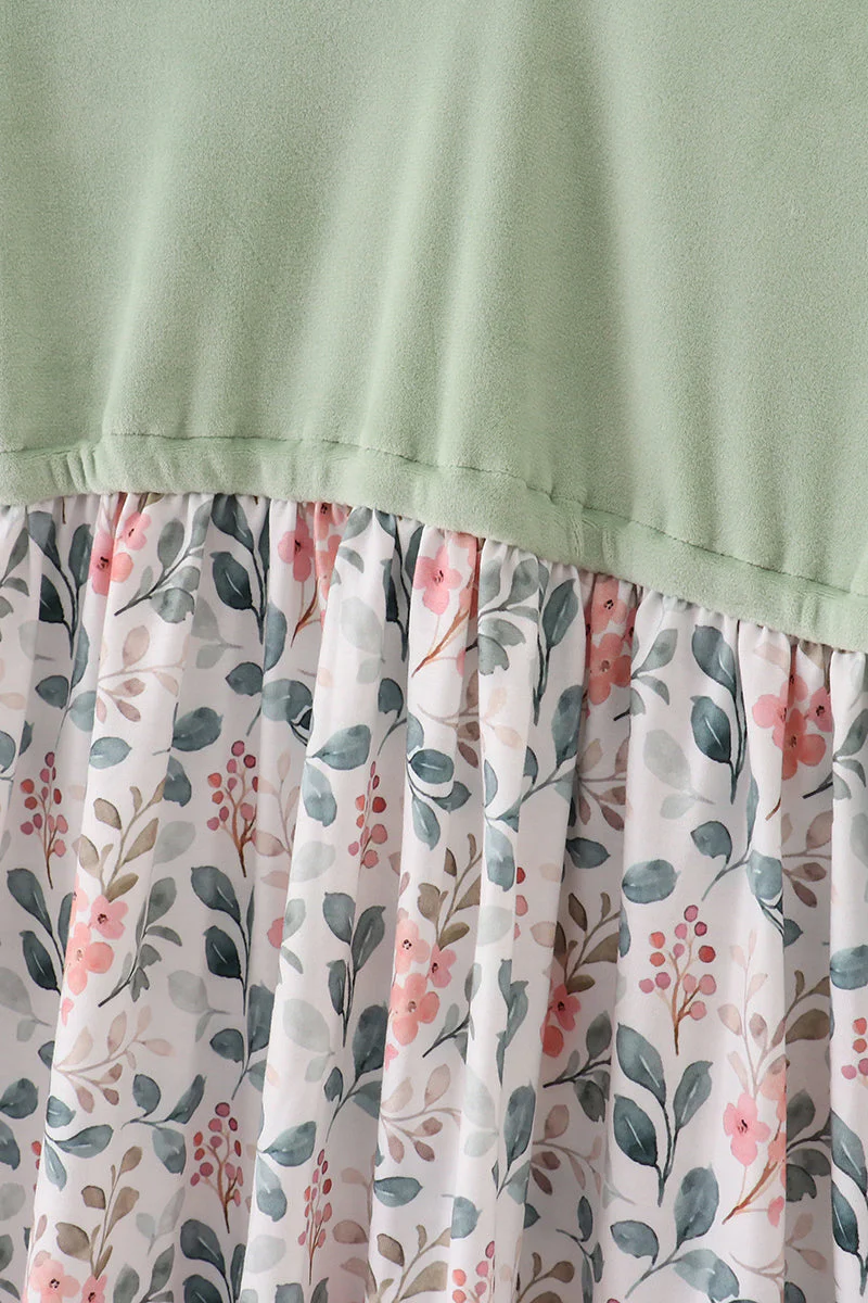 Sage floral print velvet ruffle mom dress - Image 3