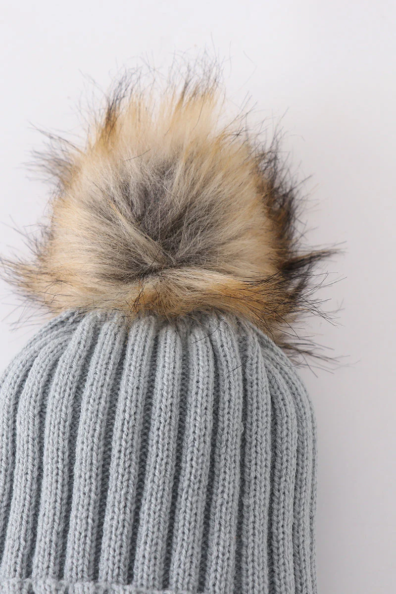 Sage knit pom pom beanie hat baby toddler adult - Image 3