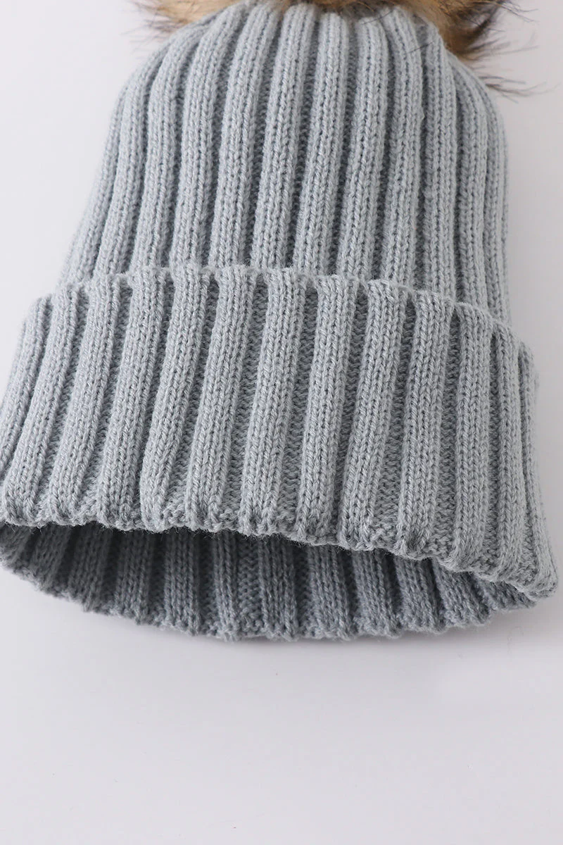 Sage knit pom pom beanie hat baby toddler adult - Image 4
