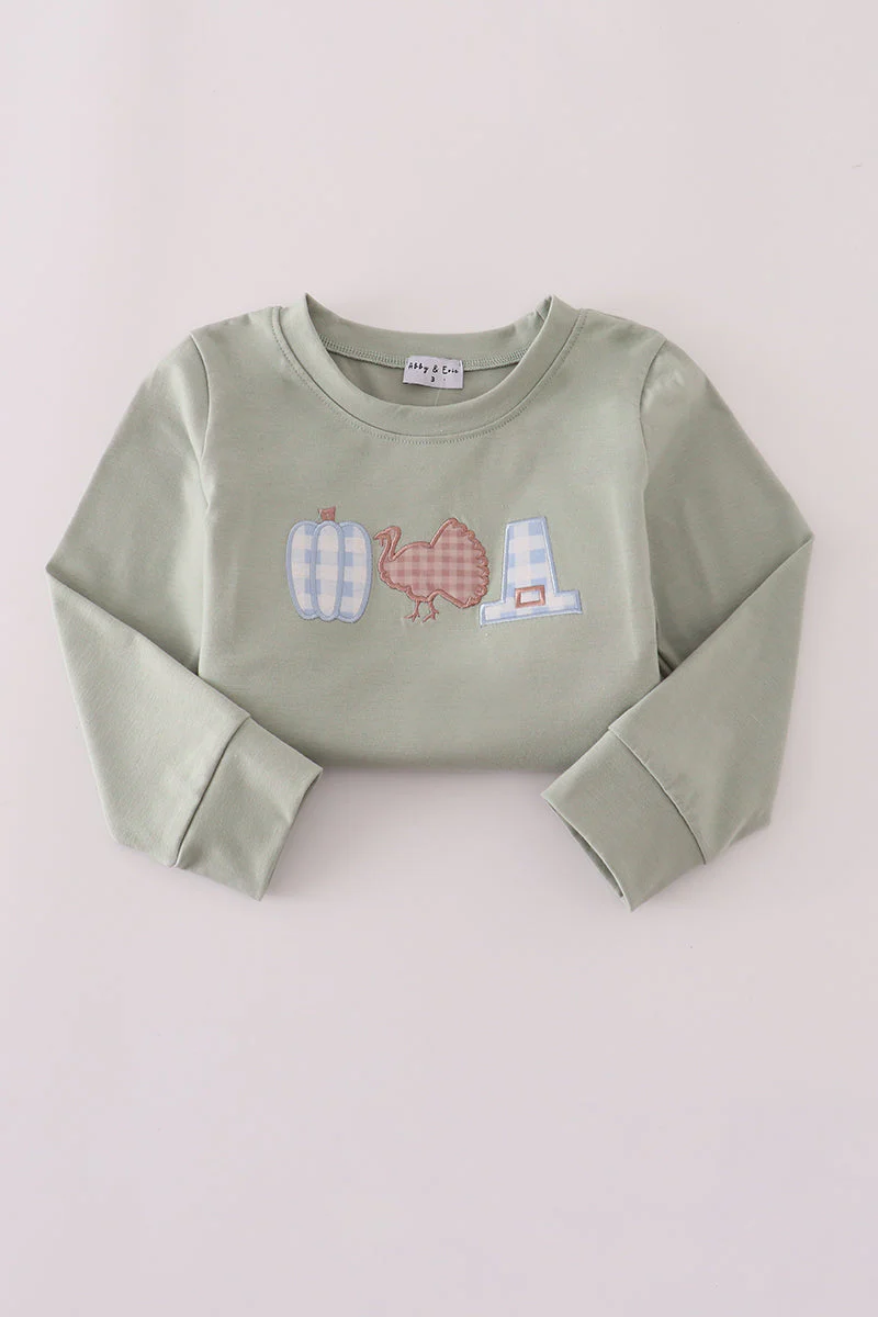 Sage pumpkin turkey applique top - Image 5
