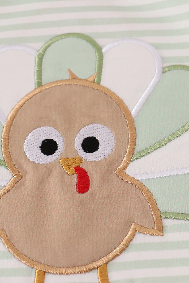 Sage turkey applique stripe pants set - Image 5
