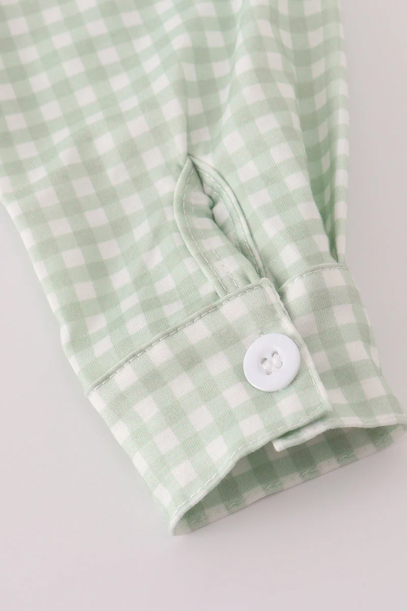 Sage turkey embroidery gingham button down shirt - Image 5