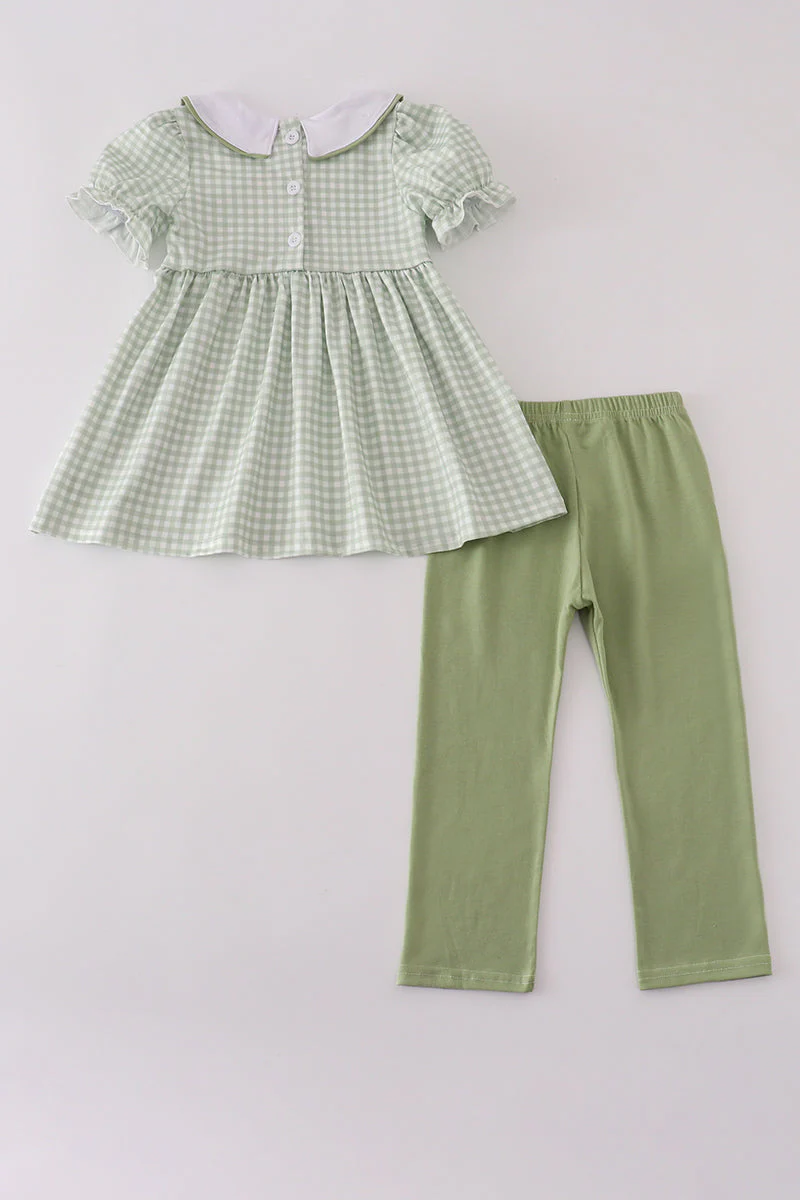 Sage turkey embroidery gingham pants set - Image 5