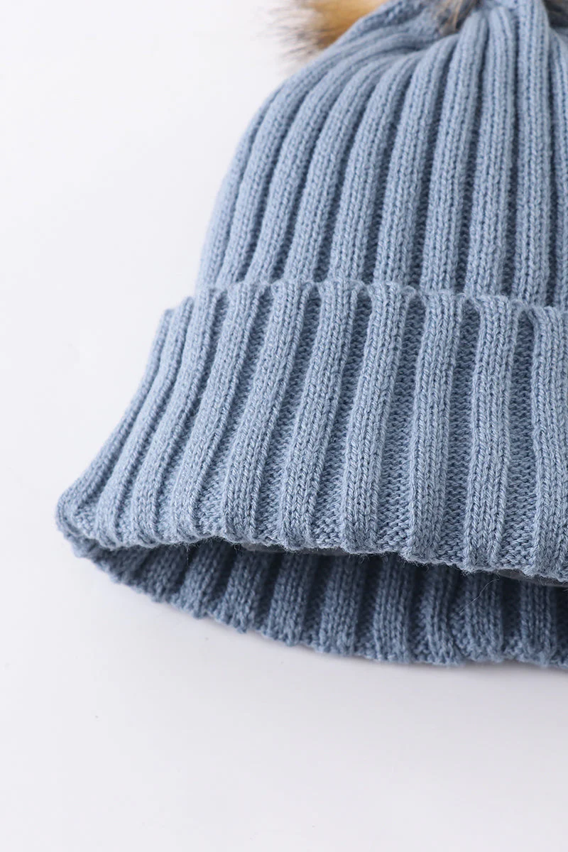 Slate knit pom pom beanie hat baby toddler adult - Image 3