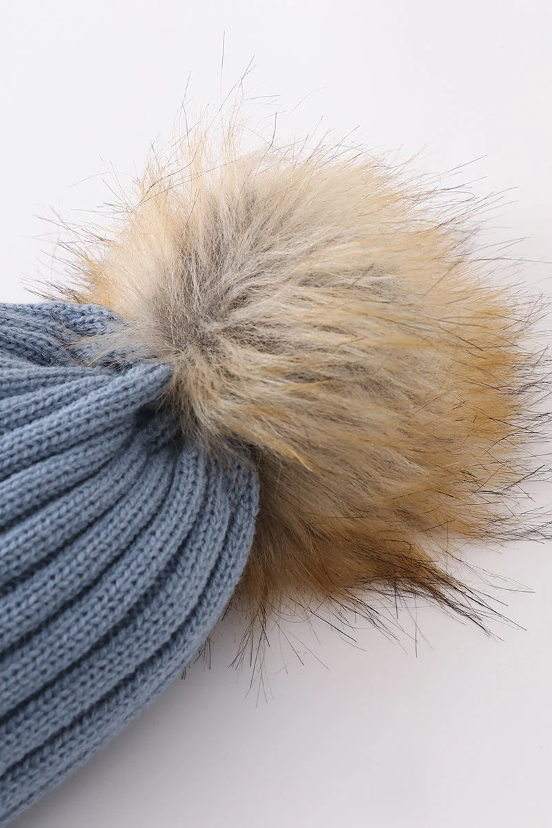 Slate knit pom pom beanie hat baby toddler adult - Image 4