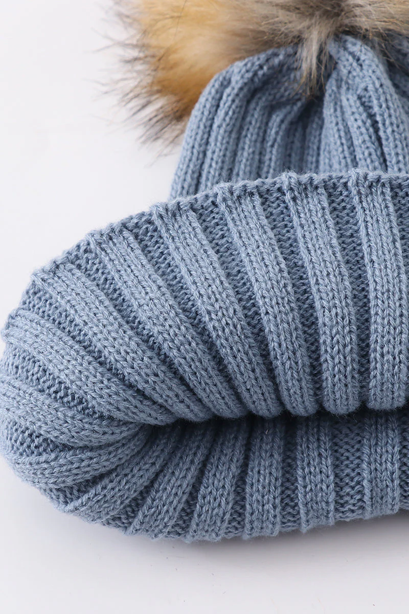 Slate knit pom pom beanie hat baby toddler adult - Image 5