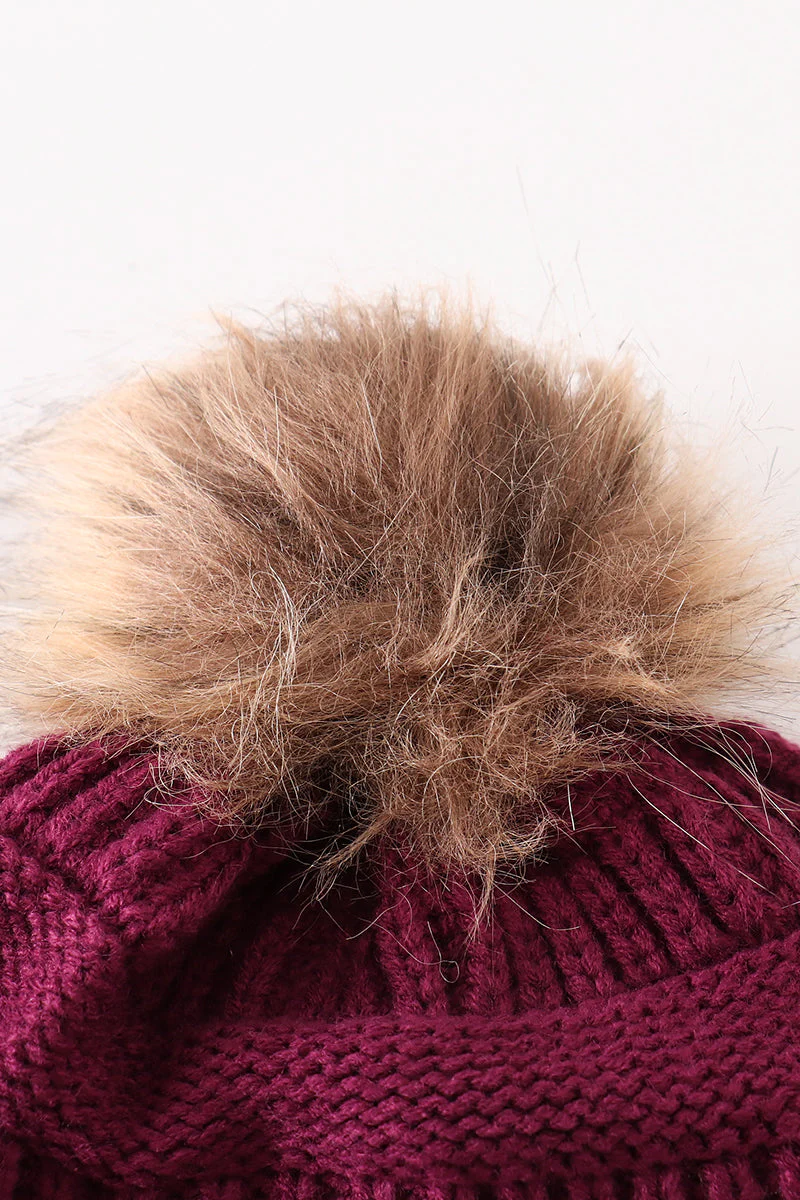 Violet pompom cable beanie hat - Image 3