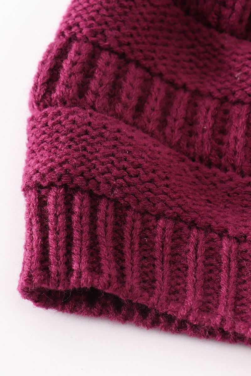 Violet pompom cable beanie hat - Image 4