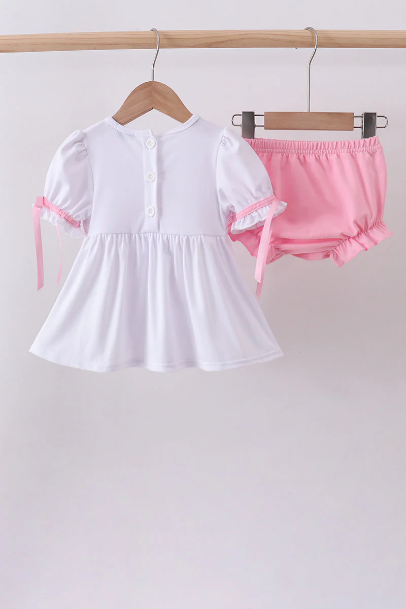 White cross smocked ruffle bloomer set - Image 4