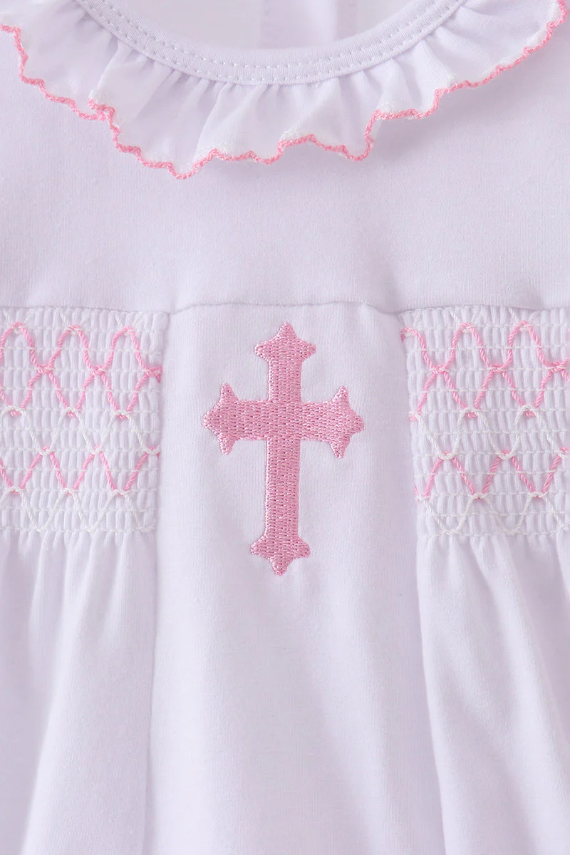 White cross smocked ruffle bubble - Image 2