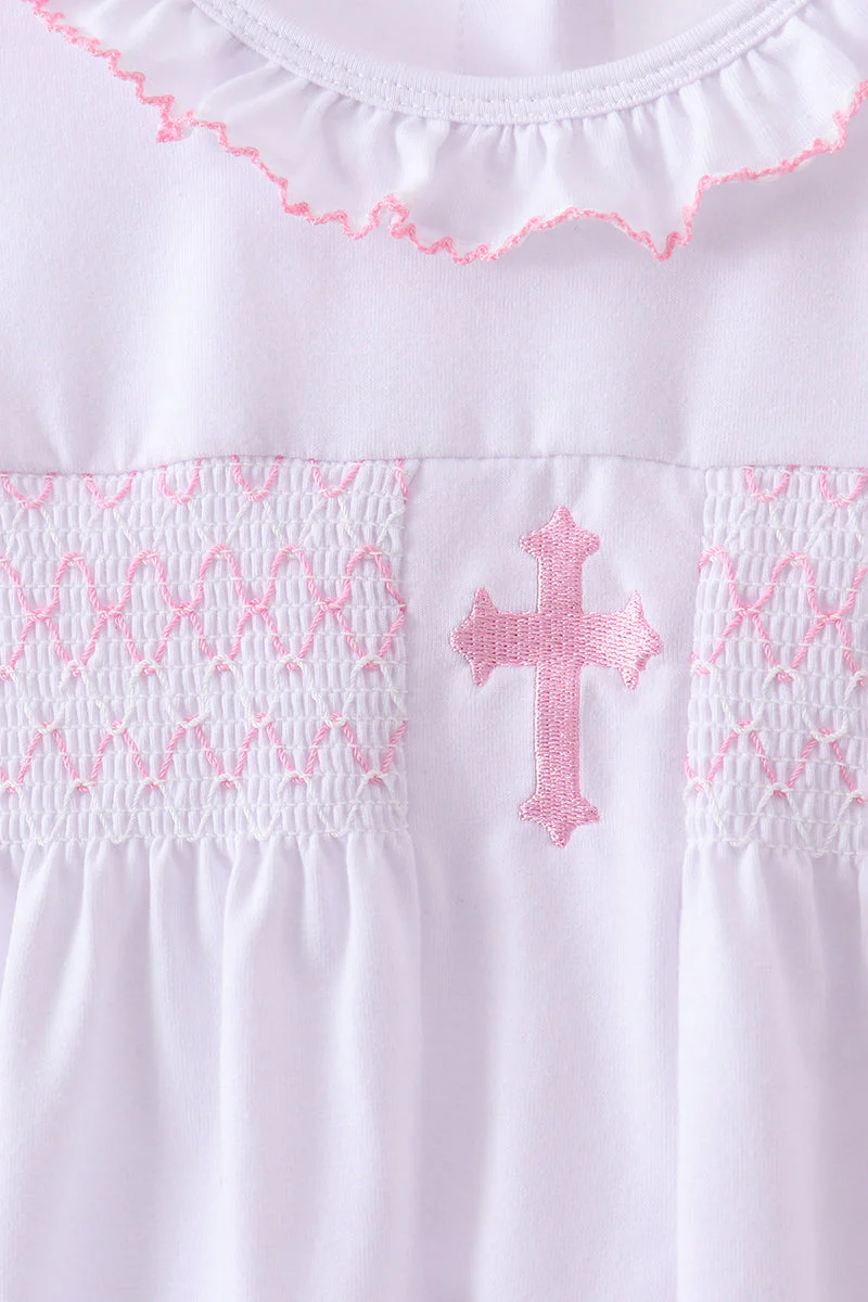 White cross smocked ruffle shorts set - Image 3